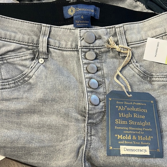 Democracy Grey Button Up High Rise Slim a straight Raw hem jean - Picture 2 of 9